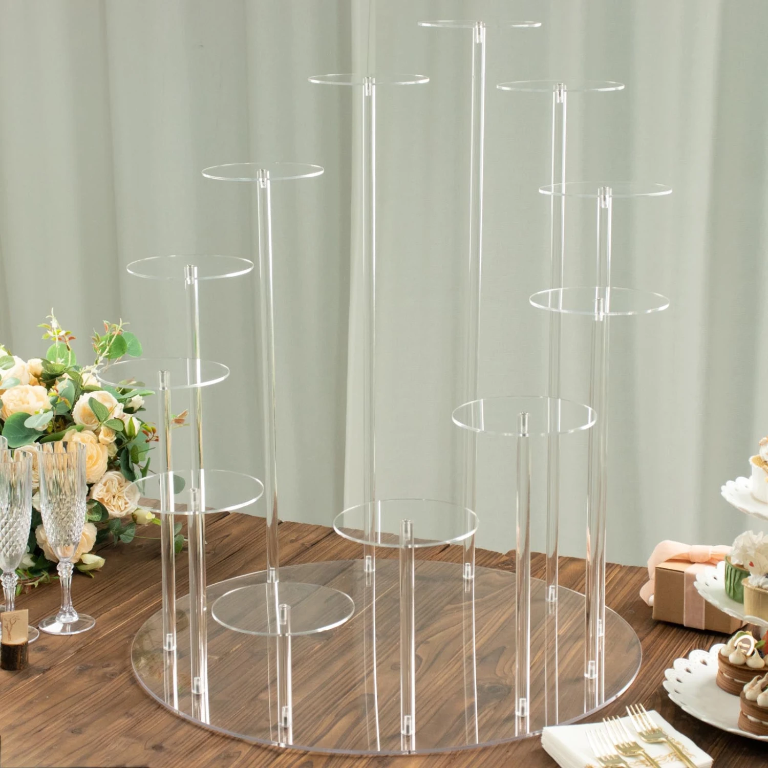 12-Arm Tiered Clear Acrylic Dessert Display Stand, Multi-layer Round Tray Serving Rack 29" Tall 9 12-Arm Tiered Clear Acrylic Dessert Display Stand, Multi-layer Round Tray Serving Rack 29" Tall - Image 9