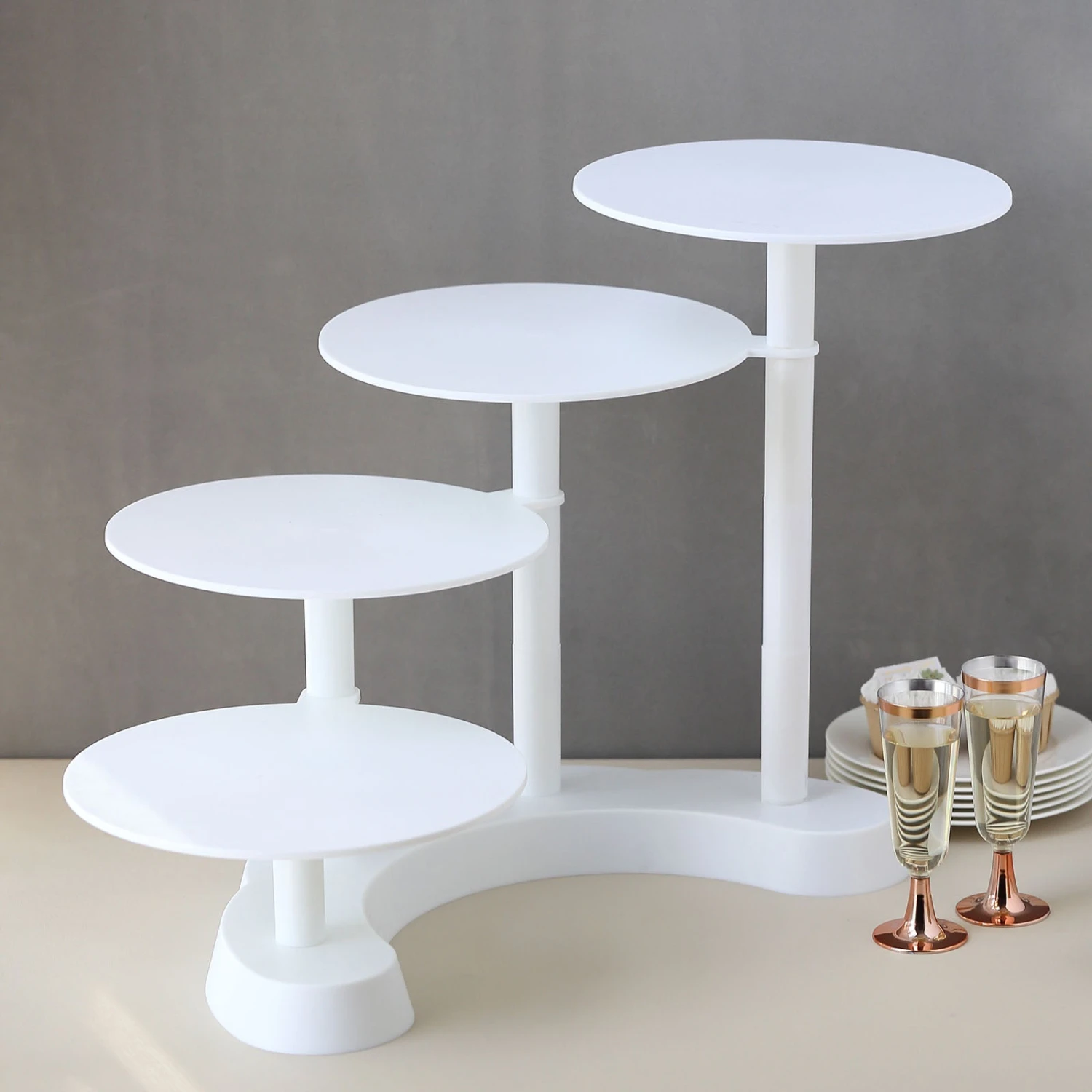 4-Tier Half Moon White Plastic Pedestal Riser, Display Stand With Multiple Pedestals - 17" Tall 4 4-Tier Half Moon White Plastic Pedestal Riser, Display Stand With Multiple Pedestals - 17" Tall - Image 4