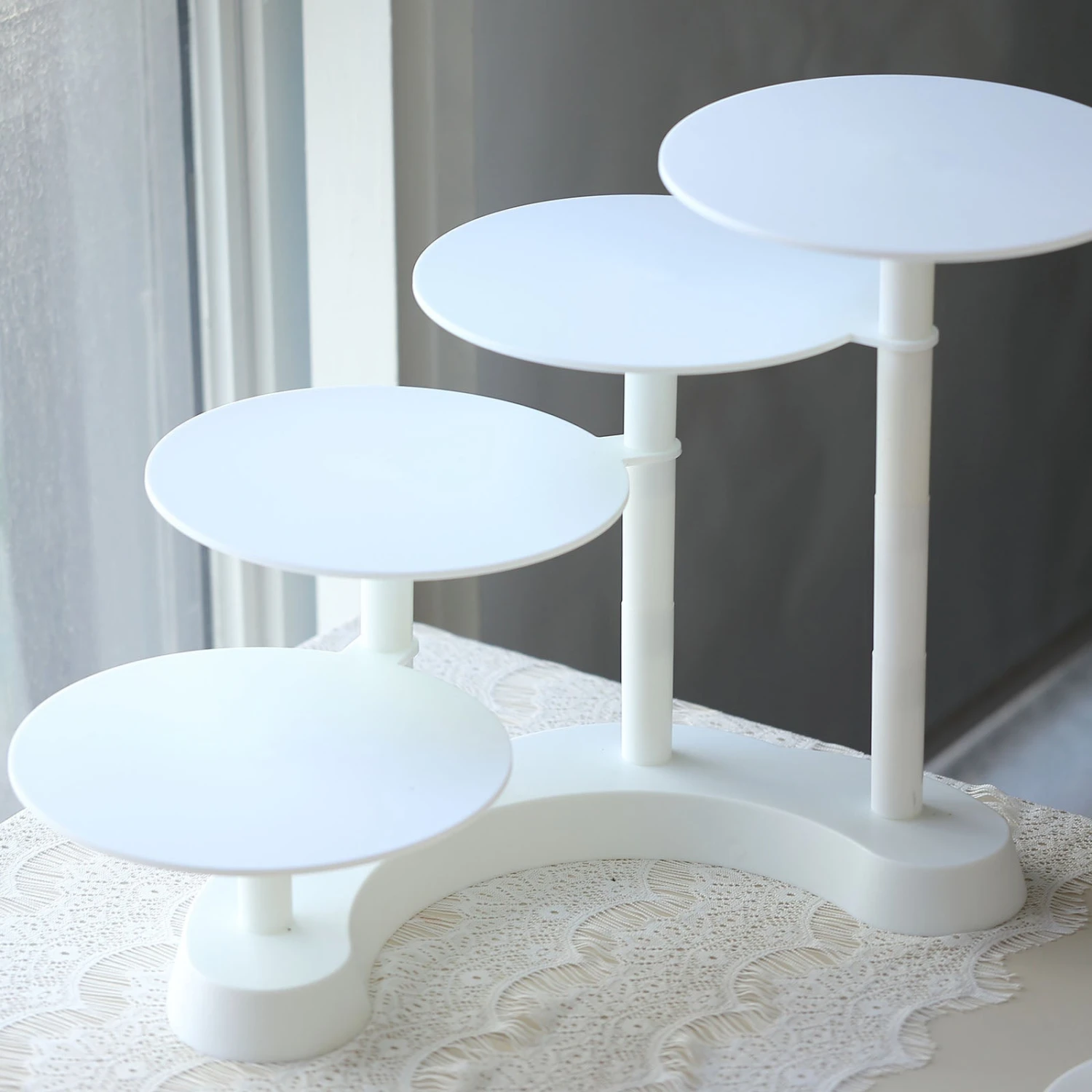 4-Tier Half Moon White Plastic Pedestal Riser, Display Stand With Multiple Pedestals - 17" Tall 8 4-Tier Half Moon White Plastic Pedestal Riser, Display Stand With Multiple Pedestals - 17" Tall - Image 8