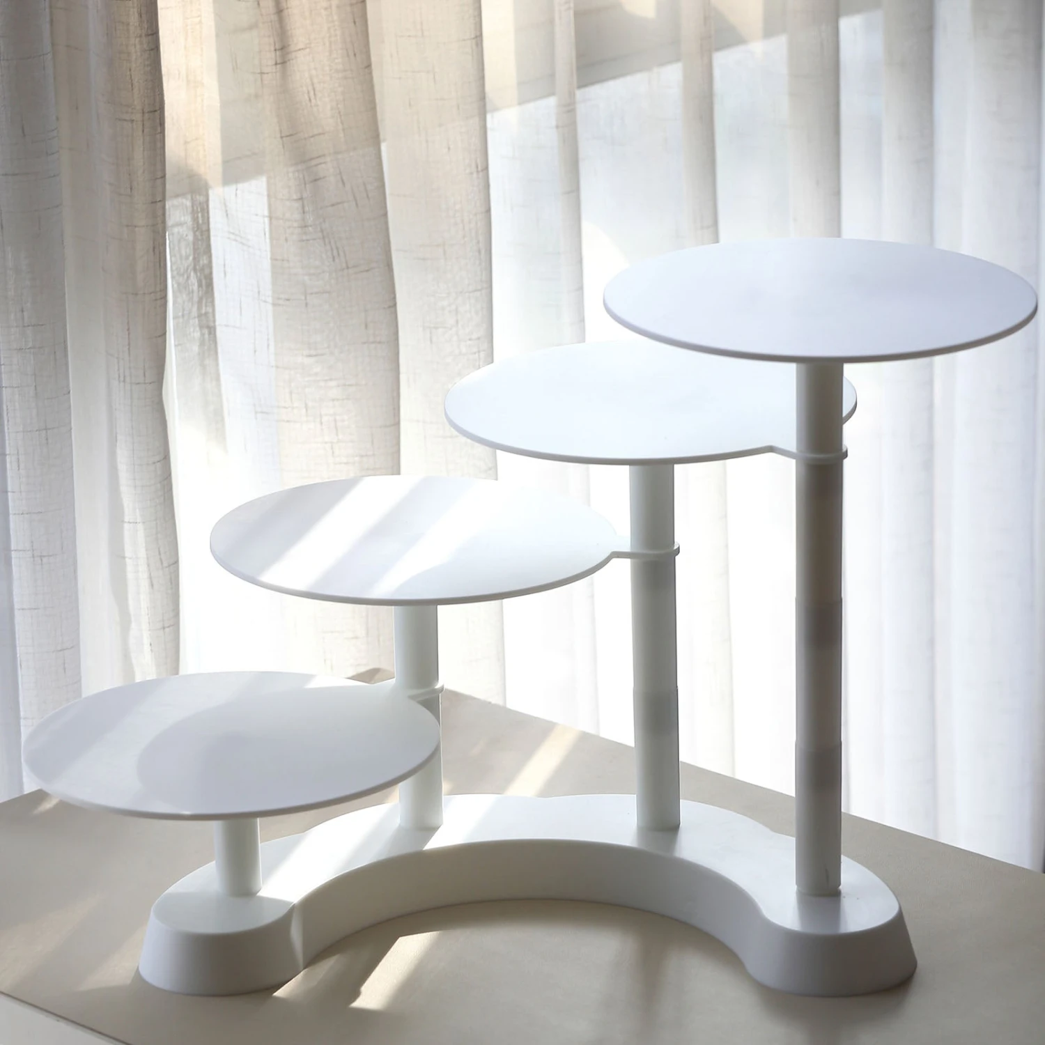 4-Tier Half Moon White Plastic Pedestal Riser, Display Stand With Multiple Pedestals - 17" Tall 13 4-Tier Half Moon White Plastic Pedestal Riser, Display Stand With Multiple Pedestals - 17" Tall - Image 13