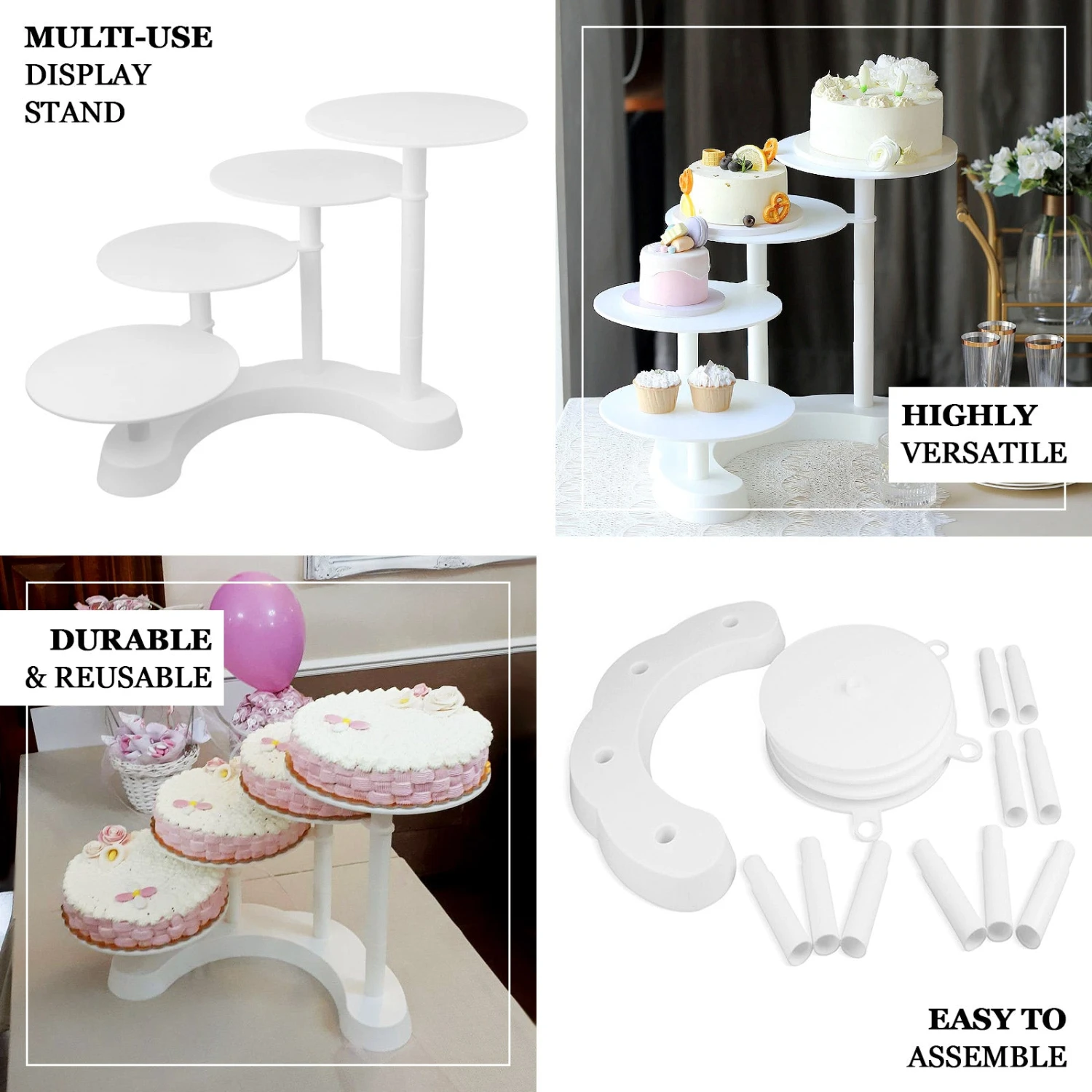 4-Tier Half Moon White Plastic Pedestal Riser, Display Stand With Multiple Pedestals - 17" Tall 2 4-Tier Half Moon White Plastic Pedestal Riser, Display Stand With Multiple Pedestals - 17" Tall - Image 2