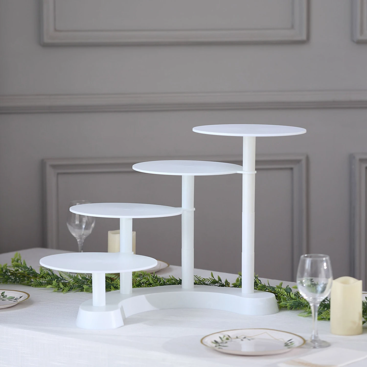 4-Tier Half Moon White Plastic Pedestal Riser, Display Stand With Multiple Pedestals - 17" Tall 6 4-Tier Half Moon White Plastic Pedestal Riser, Display Stand With Multiple Pedestals - 17" Tall - Image 6