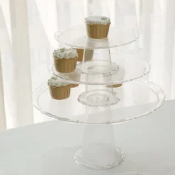 Set Of 3 | Clear Plastic Stackable Pedestal Risers, Dessert/Appetizer Display Holders - 9", 11", 15" -Home Decor Promotional Store CAKE PLST R006 SET CLR D03