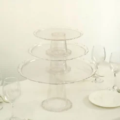 Set Of 3 | Clear Plastic Stackable Pedestal Risers, Dessert/Appetizer Display Holders - 9", 11", 15" -Home Decor Promotional Store CAKE PLST R006 SET CLR D04