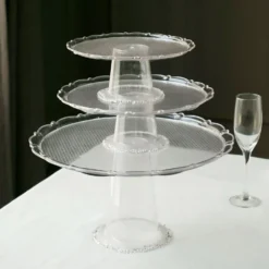 Set Of 3 | Clear Plastic Stackable Pedestal Risers, Dessert/Appetizer Display Holders - 9", 11", 15" -Home Decor Promotional Store CAKE PLST R006 SET CLR D06