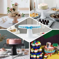 4 Pack Round Footed Reusable Plastic Pedestal Risers, Dessert/Appetizer Display Stand With Interchangeable Ribbon Trim Edge 13" 22 4 Pack Round Footed Reusable Plastic Pedestal Risers, Dessert/Appetizer Display Stand With Interchangeable Ribbon Trim Edge 13" -Home Decor Promotional Store CAKE PLST R007 EBC2