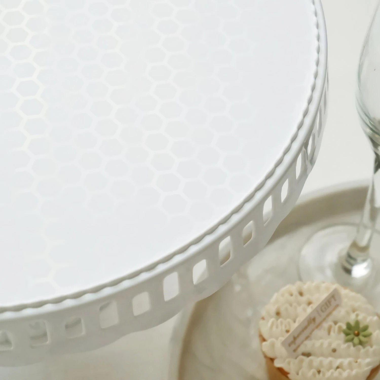 4 Pack Round Footed Reusable Plastic Pedestal Risers, Dessert/Appetizer Display Stand With Interchangeable Ribbon Trim Edge 13" 6 4 Pack Round Footed Reusable Plastic Pedestal Risers, Dessert/Appetizer Display Stand With Interchangeable Ribbon Trim Edge 13" - Image 6