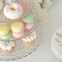 Set Of 3 | Clear Contemporary Pressed Plastic Stackable Pedestal Risers, Dessert/Appetizer Display Holders - 8", 10", 12" -Home Decor Promotional Store CAKE PLST R009 SET CLR D16