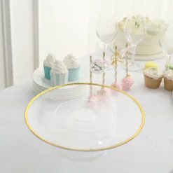 2 Pack Clear With Gold Rim Plastic Pedestal Risers, Dessert/Appetizer Display Stand 12" -Home Decor Promotional Store CAKE PLST R012 CLGD D04