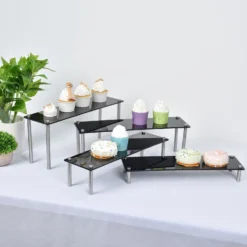 Set Of 4 | Premium Acrylic Pedestal Risers, Appetizer/Dessert Display Stands -Home Decor Promotional Store CAKE PLST REC001 SET BLK D01