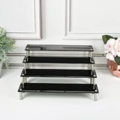 Set Of 4 | Premium Acrylic Pedestal Risers, Appetizer/Dessert Display Stands -Home Decor Promotional Store CAKE PLST REC001 SET BLK D07