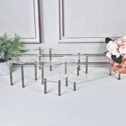 Set Of 4 | Premium Acrylic Pedestal Risers, Appetizer/Dessert Display Stands -Home Decor Promotional Store CAKE PLST REC001 SET CLR D07