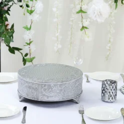Embossed Pedestal Riser, Matte Metal Display Stand 14" Round -Home Decor Promotional Store CAKE RND1 14 SILV D02.progressive 5ebd68bc 735b 4cd8 85cc 9ec427214557