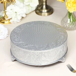 Embossed Pedestal Riser, Matte Metal Display Stand 14" Round -Home Decor Promotional Store CAKE RND1 14 SILV D05.progressive 73049217 4889 415f bf28 88c20b0aefcc