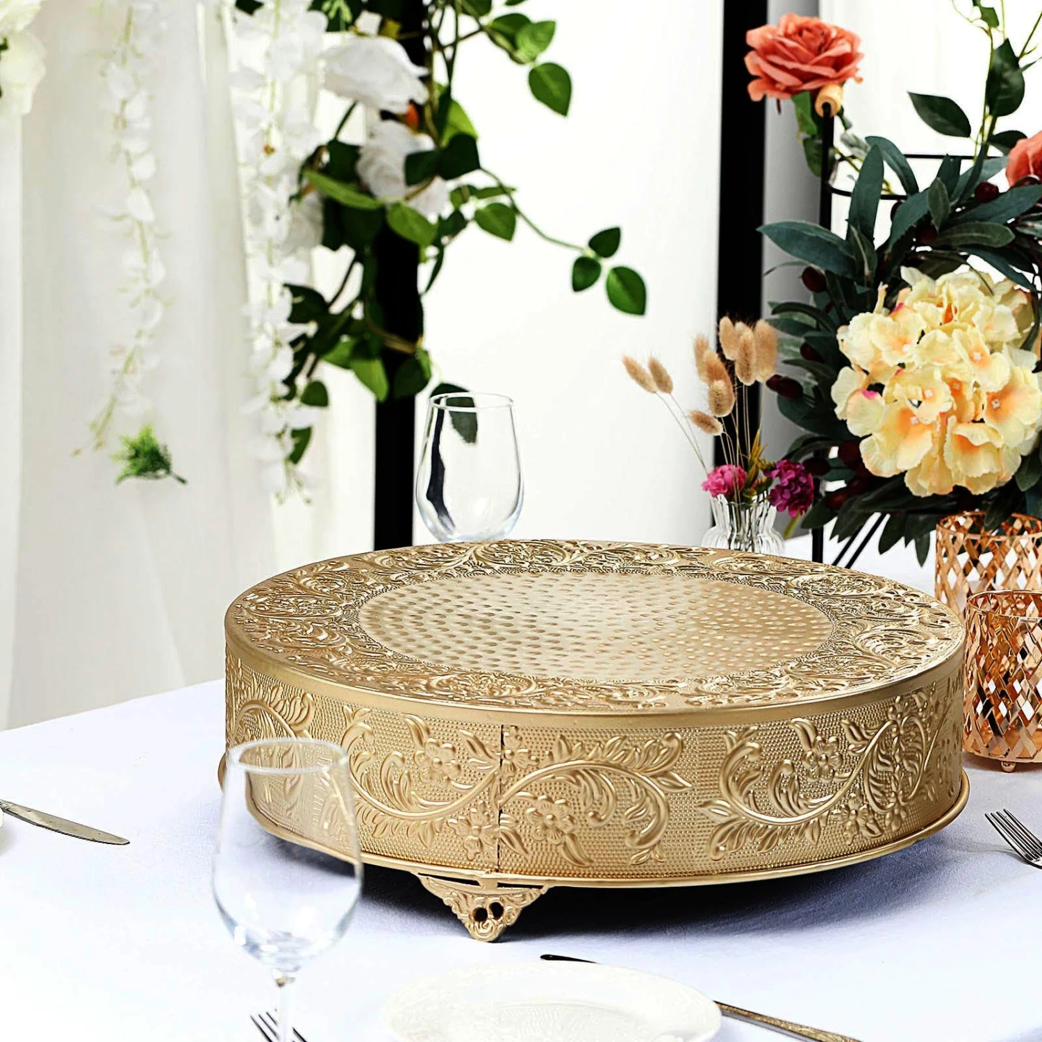 Embossed Pedestal Riser, Matte Metal Display Stand 18" Round 8 Embossed Pedestal Riser, Matte Metal Display Stand 18" Round - Image 8