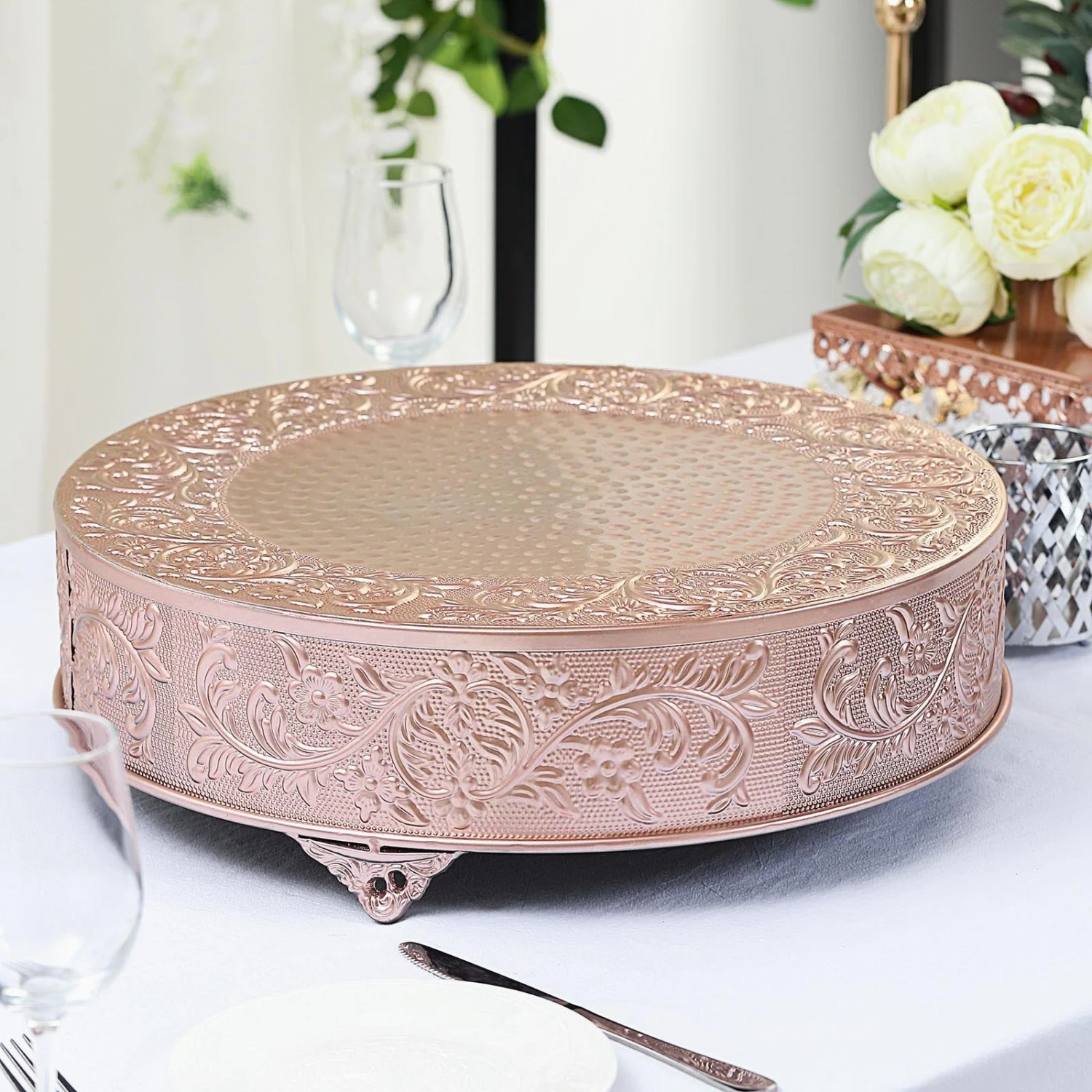 Embossed Pedestal Riser, Matte Metal Display Stand 18" Round 13 Embossed Pedestal Riser, Matte Metal Display Stand 18" Round - Image 13