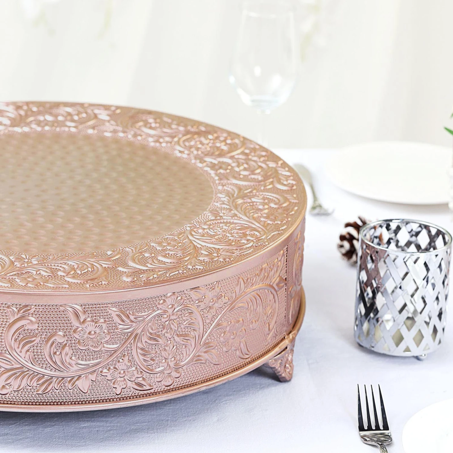 Embossed Pedestal Riser, Matte Metal Display Stand 18" Round 4 Embossed Pedestal Riser, Matte Metal Display Stand 18" Round - Image 4