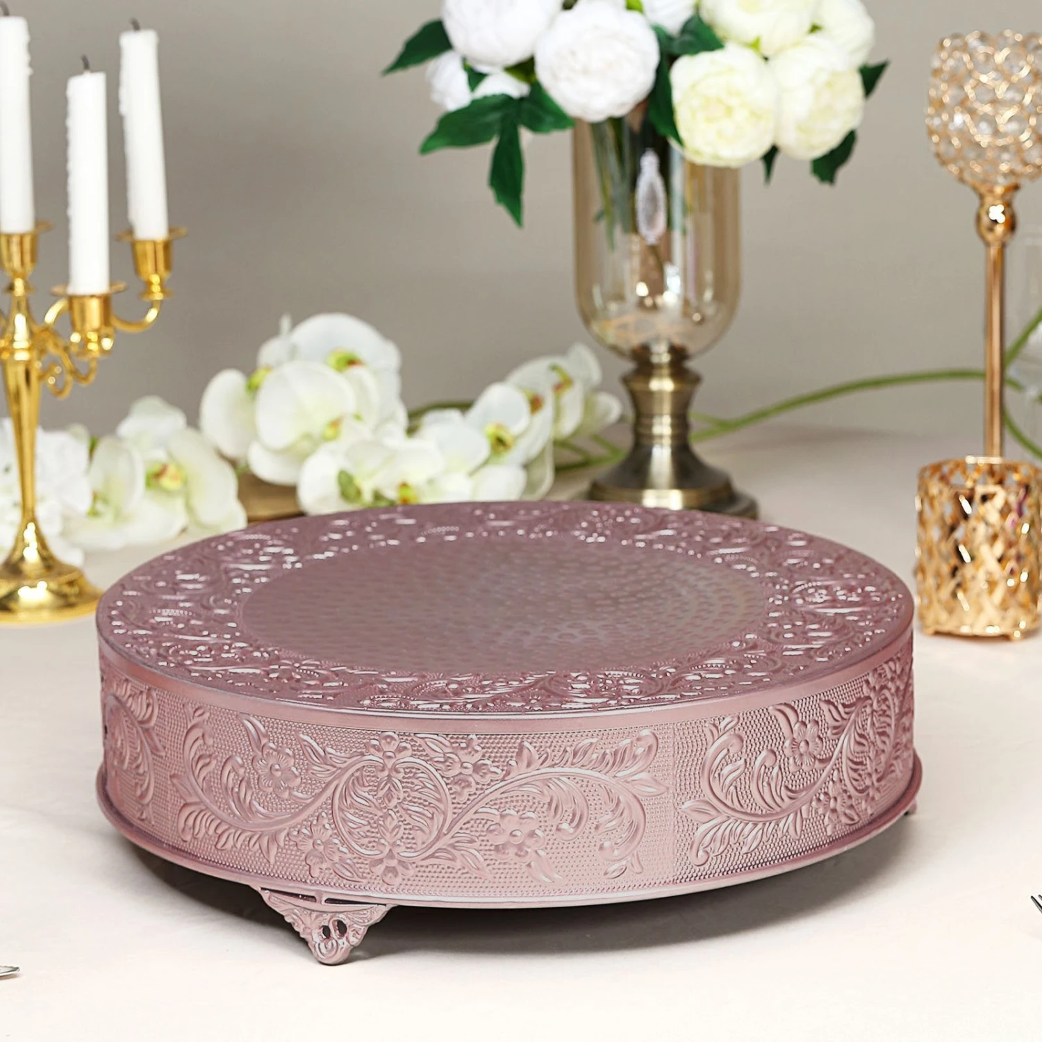 Embossed Pedestal Riser, Matte Metal Display Stand 18" Round 12 Embossed Pedestal Riser, Matte Metal Display Stand 18" Round - Image 12