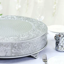 Round Embossed Pedestal Riser, Matte Metal Display Stand 22" -Home Decor Promotional Store CAKE RND1 22 SILV D05.progressive 4bae458c 7ce3 4e76 9d51 cb487bd57612