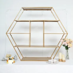 Large Gold Metal Hexagonal Riser, Dessert Display Stand, Modern Bookcase 4ft -Home Decor Promotional Store CAKE STND H02 51 GOLD D01.progressive 0a1b8fff 90c4 49c8 9a47 ba62bfef915a