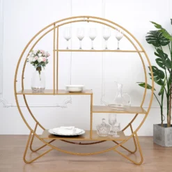 Large Gold Metal Round Riser, Dessert Display Stand, Modern Bookcase 4ft