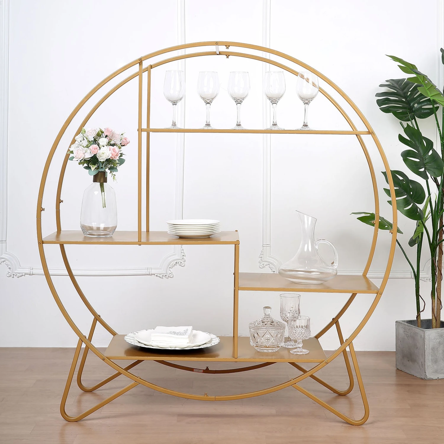 Large Gold Metal Round Riser, Dessert Display Stand, Modern Bookcase 4ft 1 Large Gold Metal Round Riser, Dessert Display Stand, Modern Bookcase 4ft