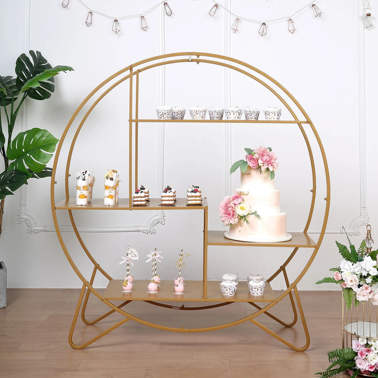 Large Gold Metal Round Riser, Dessert Display Stand, Modern Bookcase 4ft 4 Large Gold Metal Round Riser, Dessert Display Stand, Modern Bookcase 4ft - Image 4