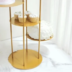 Gold Metal 5-Tier Round Dessert Display Riser, Tiered Planter Shelves, Dessert Centerpiece Stand 2.5ft -Home Decor Promotional Store CAKE STND R03 4 GOLD D02
