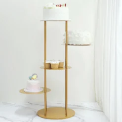 Gold Metal 5-Tier Round Dessert Display Riser, Tiered Planter Shelves, Dessert Centerpiece Stand 2.5ft -Home Decor Promotional Store CAKE STND R03 4 GOLD D05
