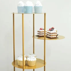 Gold Metal 5-Tier Round Dessert Display Riser, Tiered Planter Shelves, Dessert Centerpiece Stand 2.5ft -Home Decor Promotional Store CAKE STND R03 4 GOLD D08