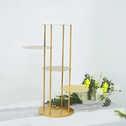 Gold Metal 5-Tier Round Dessert Display Riser, Tiered Planter Shelves, Dessert Centerpiece Stand 2.5ft -Home Decor Promotional Store CAKE STND R03 4 GOLD 02