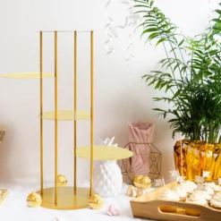 Gold Metal 5-Tier Round Dessert Display Riser, Tiered Planter Shelves, Dessert Centerpiece Stand 2.5ft