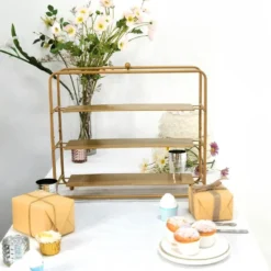Gold Metal 3-Tier Square Riser, Dessert/Appetizer Buffet Display Stand 19"