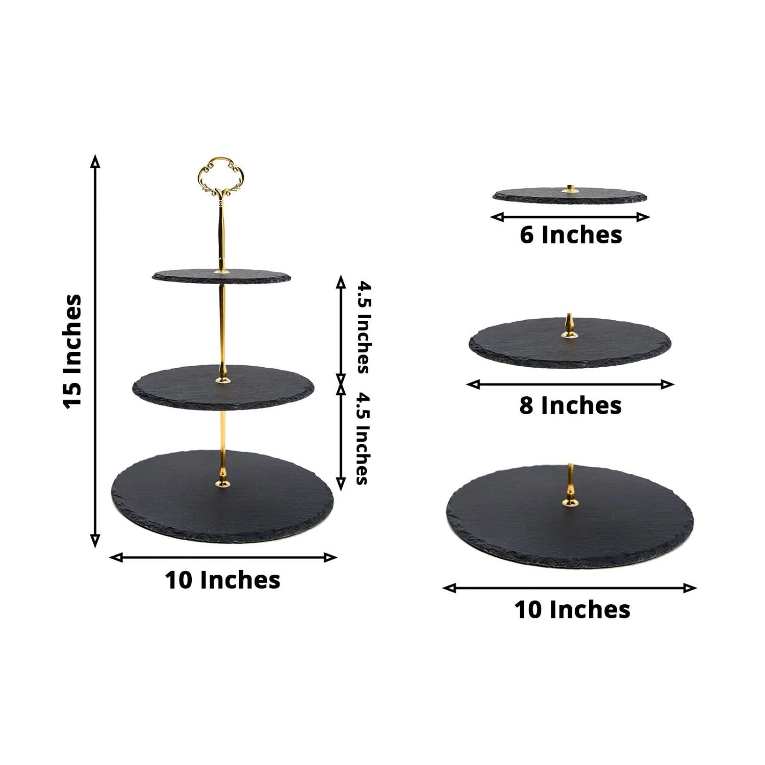 3-Tier Black Stone Plate Riser, Dessert Holder Display Stand 15" Round 12 3-Tier Black Stone Plate Riser, Dessert Holder Display Stand 15" Round - Image 12