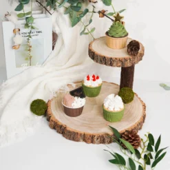 2-Tier Natural Elm Wood Slice Cheese Board Cupcake Stand, Rustic Centerpiece 8" 23 2-Tier Natural Elm Wood Slice Cheese Board Cupcake Stand, Rustic Centerpiece 8" -Home Decor Promotional Store CAKE WOD001 612 NAT D01 4b4b3c41 1afb 4b8b 94f6 0c955cd47251