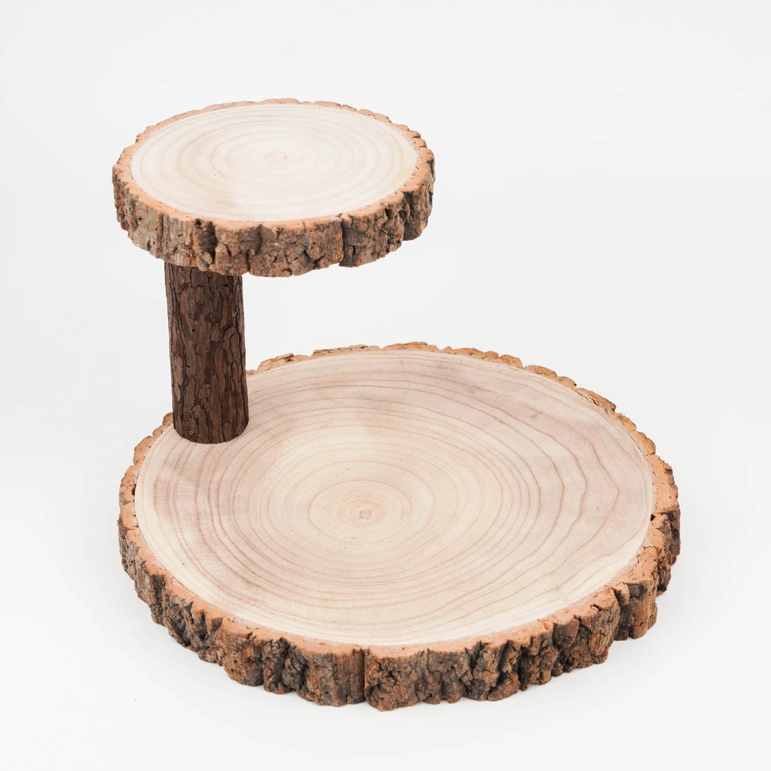 2-Tier Natural Elm Wood Slice Cheese Board Cupcake Stand, Rustic Centerpiece 8" 4 2-Tier Natural Elm Wood Slice Cheese Board Cupcake Stand, Rustic Centerpiece 8" - Image 4