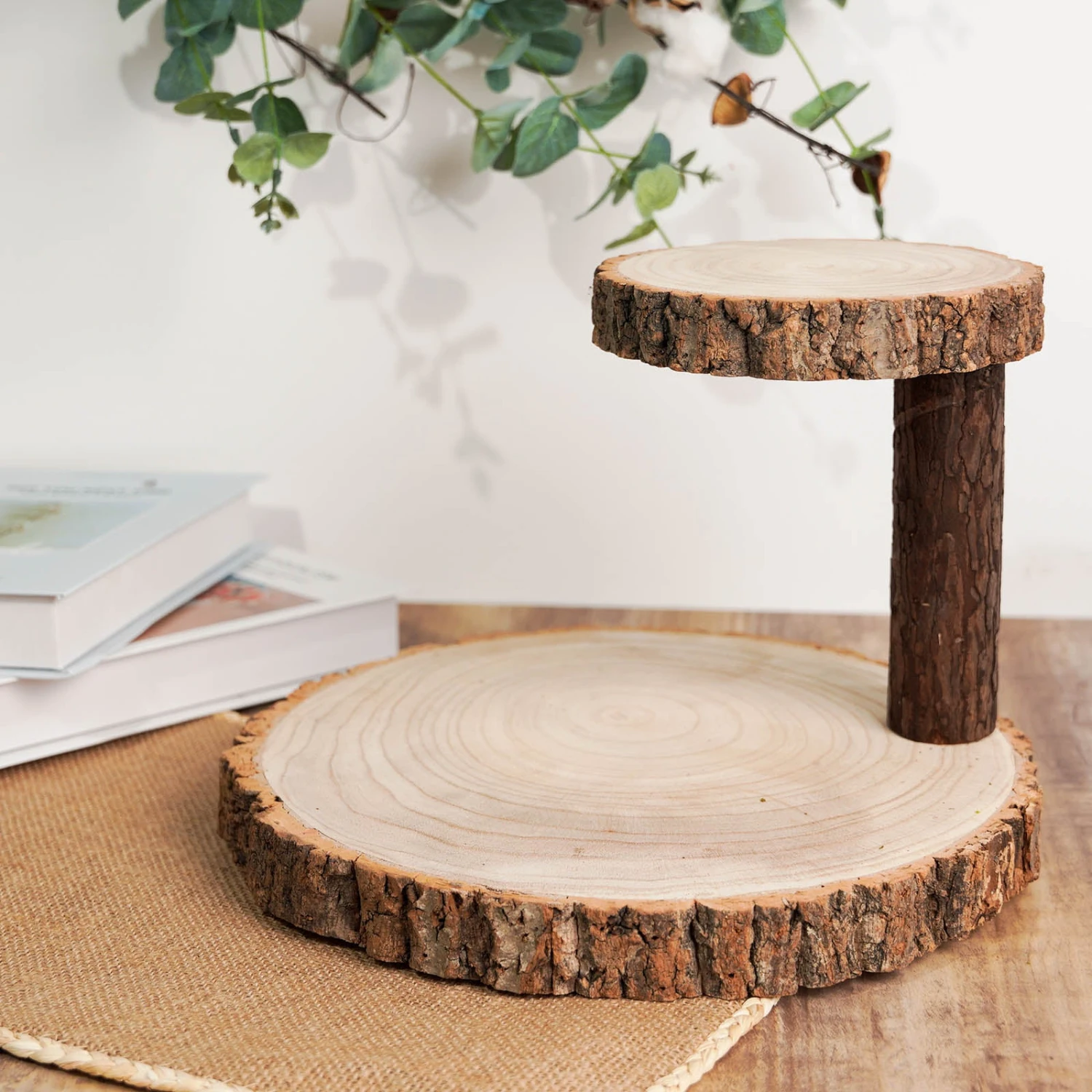2-Tier Natural Elm Wood Slice Cheese Board Cupcake Stand, Rustic Centerpiece 8" 9 2-Tier Natural Elm Wood Slice Cheese Board Cupcake Stand, Rustic Centerpiece 8" - Image 9