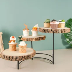 12" Tall | 3-Tier Wood Slice Pedestal Riser, Rustic Half Moon Cheese Board Display Stand -Home Decor Promotional Store CAKE WOD006 10 NAT D01.progressive 4a167c41 e07c 47ed 961f 7c4be8d543d0