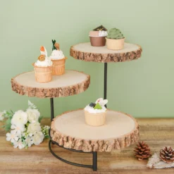 12" Tall | 3-Tier Wood Slice Pedestal Riser, Rustic Half Moon Cheese Board Display Stand -Home Decor Promotional Store CAKE WOD006 10 NAT D03.progressive 559a1c24 9f4f 4ea6 b827 04f7c6411e6c
