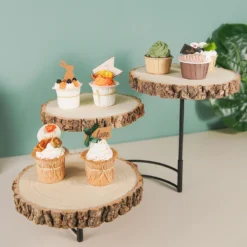 12" Tall | 3-Tier Wood Slice Pedestal Riser, Rustic Half Moon Cheese Board Display Stand -Home Decor Promotional Store CAKE WOD006 10 NAT D06.progressive 5eaff170 7306 46b6 b9fc c40b68619bec