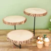 12" Tall | 3-Tier Wood Slice Pedestal Riser, Rustic Half Moon Cheese Board Display Stand
