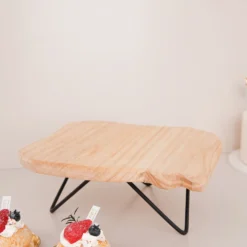 Natural Wood Slice Pedestal Riser, Cheese Board Serving Tray, Rustic Wooden Display Stand With Hairpin Legs 12" Square -Home Decor Promotional Store CAKE WOD007 12 NAT D04.progressive 078d6bc7 5e30 4174 a746 5743ec829804