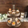 Rustic 2-Tier Wooden Riser Serving Tray, Farmhouse Dessert Display Stand 20"
