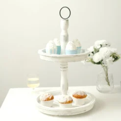 Rustic 2-Tier Wooden Riser Serving Tray, Farmhouse Dessert Display Stand 20" 17 Rustic 2-Tier Wooden Riser Serving Tray, Farmhouse Dessert Display Stand 20" -Home Decor Promotional Store CAKE WOD008 12 WHT D09