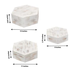 Set Of 3 | Whitewashed Hexagonal Wooden Display Risers, Stackable Dessert Stand Boxes - 9", 11", 13" -Home Decor Promotional Store CAKE WOD009 SET WHT 98