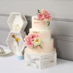 Set Of 3 | Whitewashed Hexagonal Wooden Display Risers, Stackable Dessert Stand Boxes - 9", 11", 13" -Home Decor Promotional Store CAKE WOD009 SET WHT D01