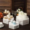 Set Of 3 | Whitewashed Hexagonal Wooden Display Risers, Stackable Dessert Stand Boxes - 9", 11", 13"