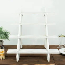 Rustic Whitewashed 4-Tier Wooden Ladder Shelf Riser, Cascading Stair Step Dessert Holder Display Stand 21" -Home Decor Promotional Store CAKE WOD011 20 WHT D02