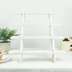 Rustic Whitewashed 4-Tier Wooden Ladder Shelf Riser, Cascading Stair Step Dessert Holder Display Stand 21" -Home Decor Promotional Store CAKE WOD011 20 WHT D07
