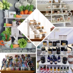 Rustic Whitewashed 4-Tier Wooden Ladder Shelf Riser, Cascading Stair Step Dessert Holder Display Stand 21" -Home Decor Promotional Store CAKE WOD011 20 WHT EBC2